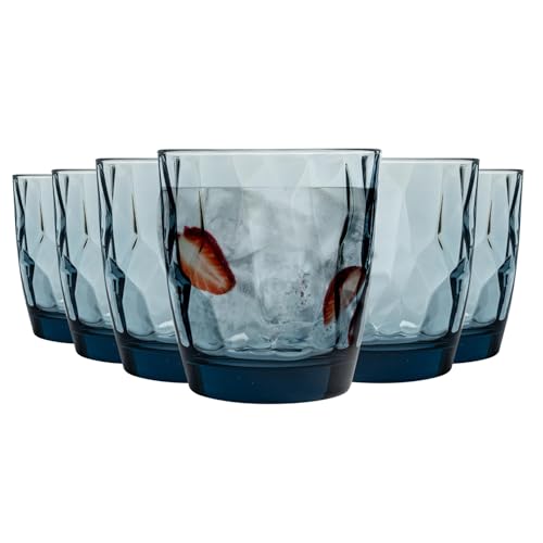 Bormioli Rocco Boire Diamond Glass Dimpled Gobelets - Ocean Blue - 300ml - Paquet de 6