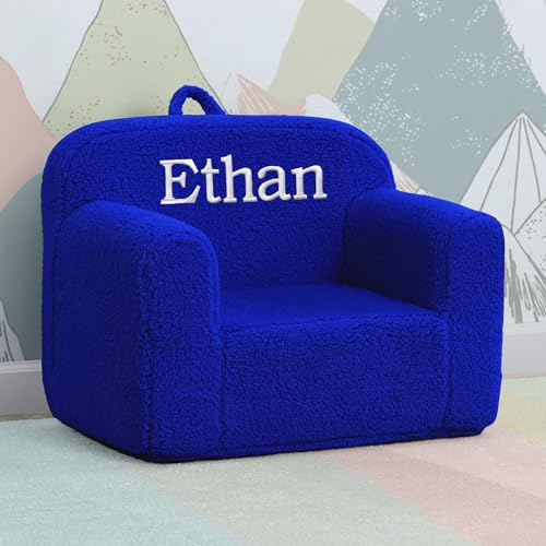 Image of Delta Children Personalized Sherpa Cozee Chair - Customize with Name - Foam Kids Chair for Ages 18 Months and Up, Royal Blue