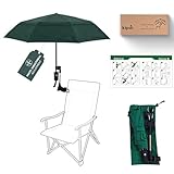 KIPSH Beach Chair Patio Umbrella with Universal Adjustable Clamp - Clamp-on Outdoor Sports Umbrella for Stroller Pool Camp Bleachers, Compact Lightweight Portable Shade, Windproof Sunshade (Dark Green)