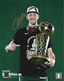 Sam Hauser 2024 Trophy Autographed Boston Celtics 8' x 10' Championship Photo