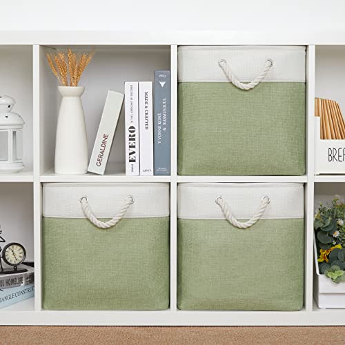 Bidtakay Cubby Storage Bins Set Of 3 Fabric Baskets For Shelves Closet Drawer Organizer Storage Cubes 13X13 Collapsible Organization Baskets For Nursery Toy Shelf (White&Green) #TOP1