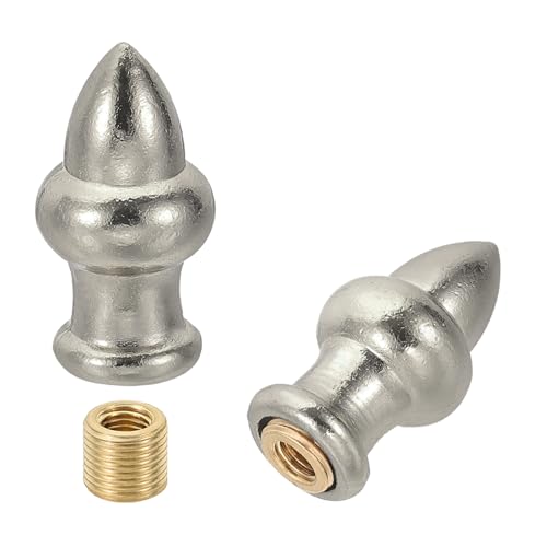 Image of PATIKIL 36 x 20mm Lamp Finials Caps Knob, 2 Set Solid Lamp Shade Top Decoration Screw Cap Nuts with Brass Reducing Adapter for Table Lamps Floor Lamps, Nickle Color