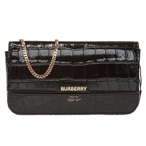 Burberry Camille BLACK Croc-Embossed Leather Wallet Chain Gold Bag Italy NEW