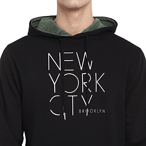 Image of Deniklo Men Polyester Fleece Printed Sweatshirt with Hoodie