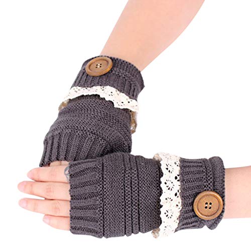 Women's Cable Knit Arm Warmers Fingerless Gloves Thumb Hole Gloves Mittens Winter Button Hollow Out Leaf Lace Keep Warm Crochet Fingerless Gloves
