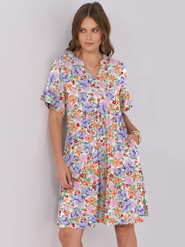 Image of ANRABESS Women's Summer Casual Dress, V-Neck Ruffle Sleeve Tiered Mini Dress, Soft Comfy Fabric with Pockets for All-Day Wear