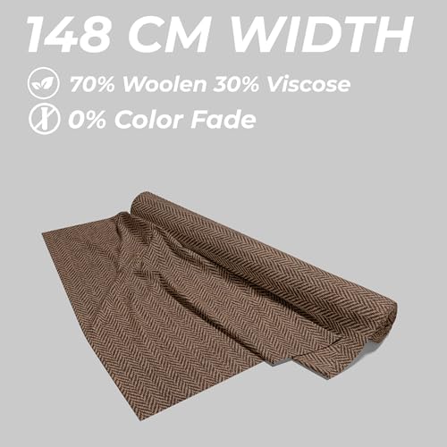 Image of BIGREAMS Unstitched Brown Herringbone Wool Blazer Yarn-Dyed Fabric for Three Piece Suit | 58 inch Wide, Wrinkle Free, Best for Coat Pant, Nehru Jacket,Free Size (1.5 Meter for Blazer Use)