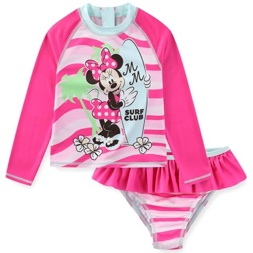 Image of Disney Minnie Mouse Stitch Girls UPF 50+ Long Sleeve Rash Guard and Bikini 2-Piece Swimsuit Set for Toddler to Big Kids