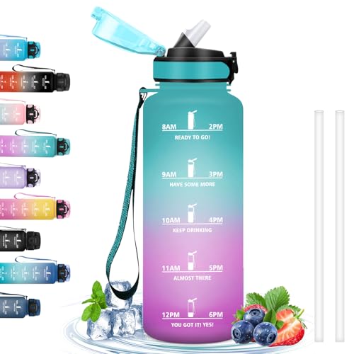Grsta Botella 1.5 Litros, con Pajita, a Prueba de Fugas, Botella Reutilizable con Eslogan Motivacional, Botella Agua Gimnasio, Cantimplora para Correr, Ciclismo, Senderismo