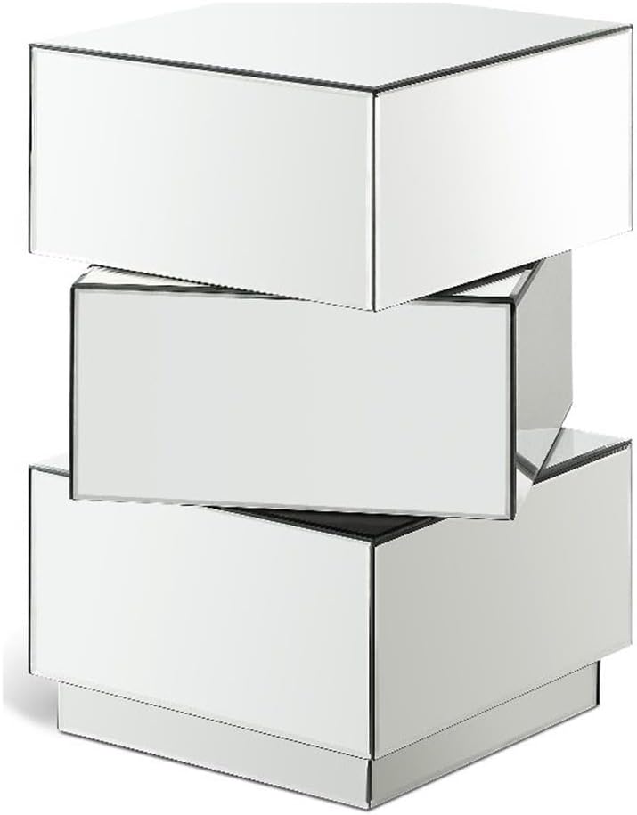 Meridian Furniture Haven Collection Modern Contemporary Mirrored End Table Featuring a Bold Geometric Design, 21.5" W x 21.5" D x 25.5" H