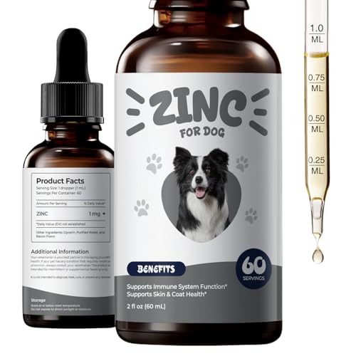Zinc Drops for Dogs Daily Mineral Support for Immune Balance & Skin Health Liquid Zinc Supplement Easy to Mix Bacon Flavor 2 fl oz (60 mL)