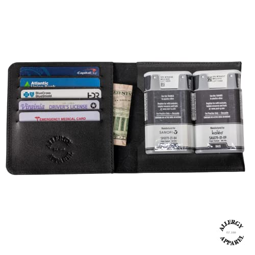 Large Leather Wallet Auvi-Q Carrying Case, 4.75x4.75,Handsome Solution for Your Allergy Medications. Holds 2 Small Epipens®, Cash, 5 Credit Cards. Teen-Adult Epipens. Black3
