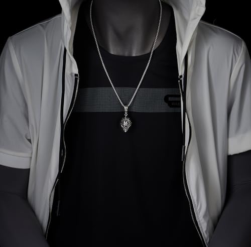 COOLSTEELANDBEYOND Mens Hockey Mask Pendant Necklace, Stainless Steel, Goalie Mask Design, 24 inch Wheat Chain3