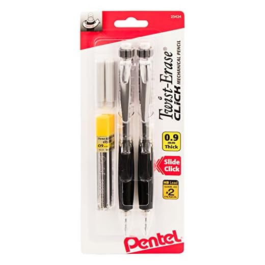 Pentel Twist Erase CLICK Automatic Pencil with 2 Eraser Refills and Lead, 0.9 mm, Assorted Barrels, Color May Vary, 2 Pack (PD279TLEBP2)