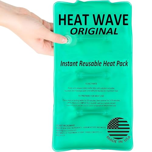 Heat Wave Instant Heat Packs Medium (5x9”), Medical Grade Reusable Hot Pack for Muscle Aches, Back, Arm, Shoulder, Hand Pain Relief, Click Heat Hot to Go Heating Pad Liquid Pak Therapy - Made in USA