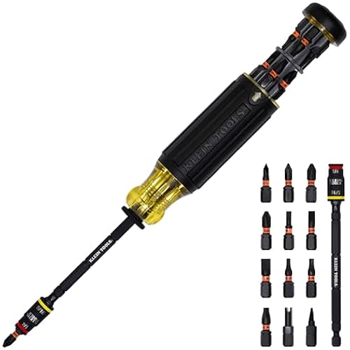 Klein Tools 32304 Screwdriver, 14-in-1 Adjustable Screwdriver with Flip Socket, HVAC Nut Drivers and Bits, Impact Rated