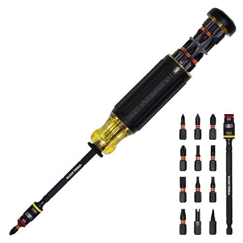 Klein Tools 32304 Screwdriver, 14-in-1 Adjustable Screwdriver with Flip Socket,