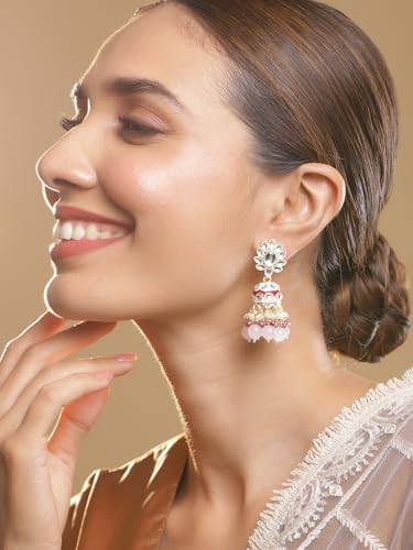 Image of Rubans Jhumka Earrings Kundan and Pearl Traditional Festive Jewellery Gift for Women & Girls