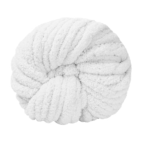 SUNTQ Jumbo Chunky Chenille Yarn for Crocheting, Bulky Thick Fluffy Yarn for Hand Knitting Blanket, Soft Giant Plush Knitting Yarn for Cushions, Pet Bed, Sofa Home Decor, White