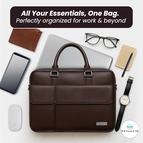 Image of Laptop Messenger Bag for Men & Women | Premium PU Vegan Leather Office Bag | Stylish Shoulder Bag Fits up to 15.6″ Laptop - Ideal for Work, Travel & College