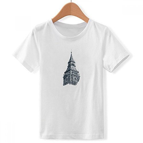 T-Shirt Blanc pour Les Garcon X-Grand Motif Bell Tower Point de repère Sketch Ras du Cou
