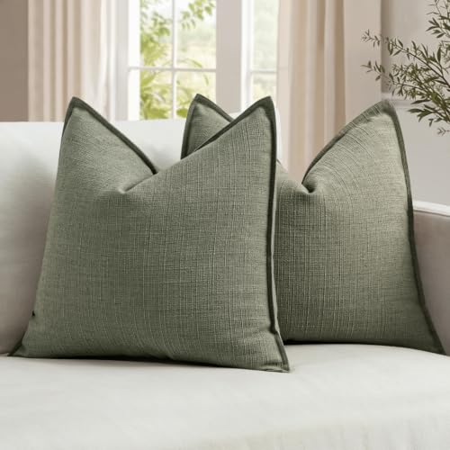 Image of MIULEE Euro Sham Pillow Covers for Bed 26x26, 2 Pack Olive Green Thick & Textured Decorative Throw Pillow Covers, Neutral Linen Cushion Cases, Modern Farmhouse Home Decor, No Filling