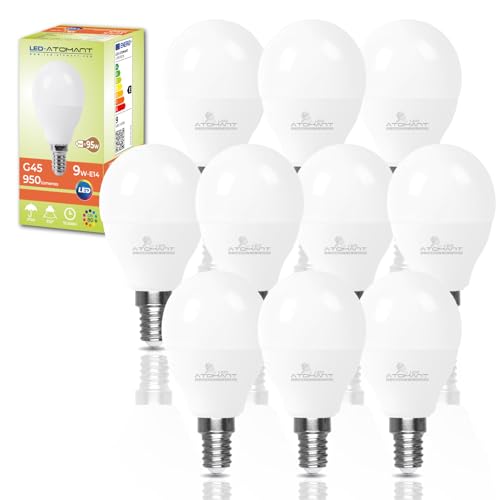 LED ATOMANT Pack 10x Bombilla LED E14 G45 9W, Color Blanco Neutro (4500K), 950 Lumenes, Casquillo fino, Equivalente a 95W tradicional