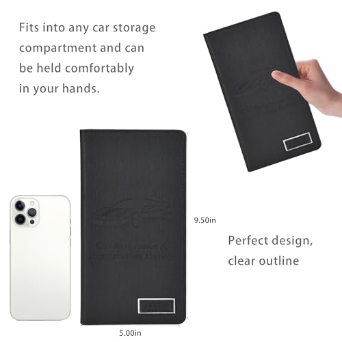 Image of Car Registration and Insurance Holder Glove Box Folder-Premium PU Leather Car Document Wallet Driver's License, Cards and Other Essentials (Reticulated black)