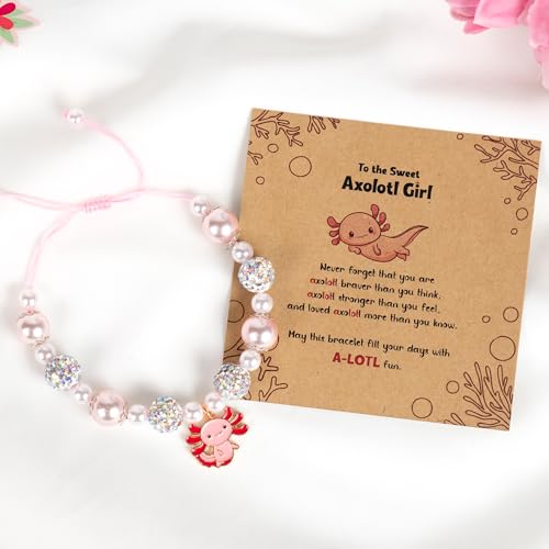 Image of Axolotl Bracelet For Girls, Axolotl Valentines Day Gifts For Girl Kindergarten, Birthday Gifts For Granddaughter, Niece, Cute Valentines Stocking Stuffers, I Love You Alotl Jewelry Kit Kawaii Charm