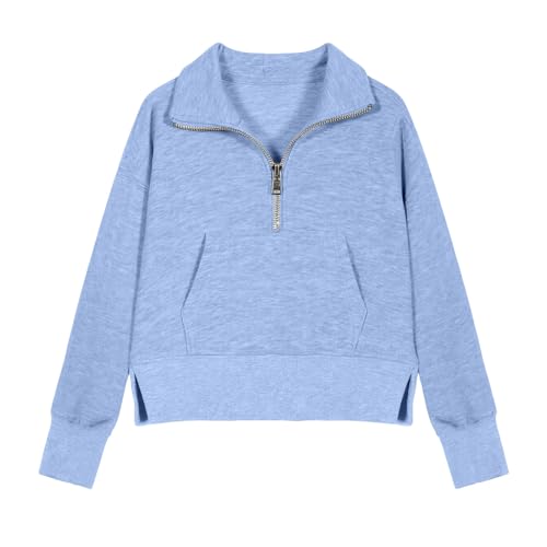 Half Zip Up Sweatshirt Girls Mock Neck Oversized Sweatshirts Fall Winter Long Sleeve Pullover With Thumb Hole 5-14Y3