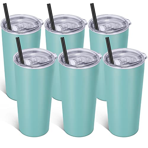 Image of VEGOND 20oz Tumbler Bulk with Lid and Straw 6 Pack, Stainless Steel Vacuum Insulated Tumbler, Double Wall Coffee Cup Travel Mug, River Green