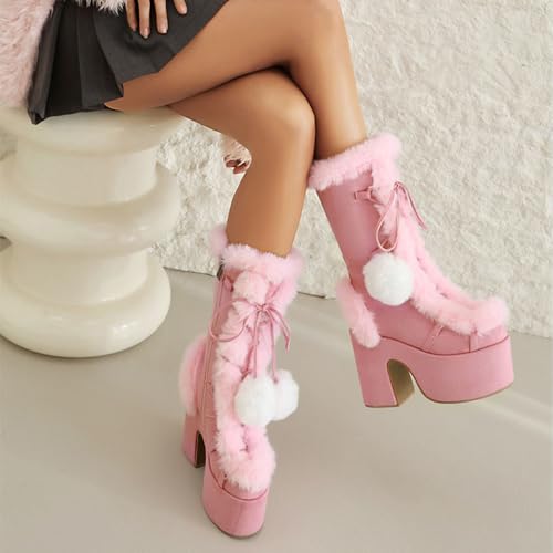 Platform Boots for Women Chunky Heel Platform Fur Boots Lace Up4