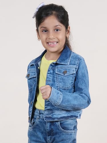 Image of Girls Full Sleeve Solid Crop Denim Jacket