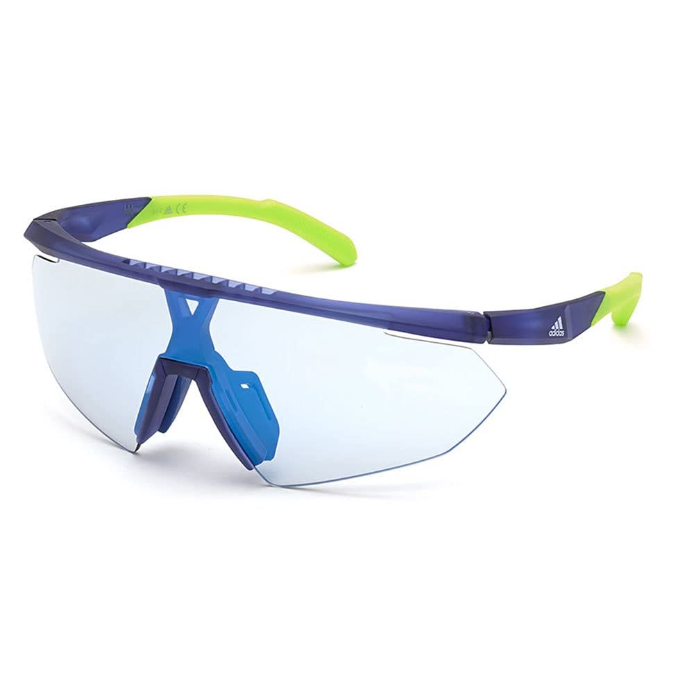 adidas Sport SP0015 Herren-Sonnenbrille, Schlanke und Leichte Sport-Sonnenbrille, Masken-Form, Photochromatisch Blau-Verspiegeltes Glas, Mattblau