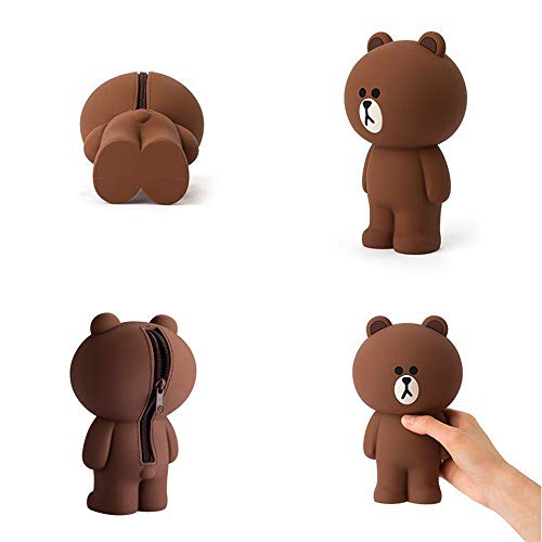 Xuanan Cute Lovely 3D Brown Bear Pencil Box Silcon Girls Boys Storage Bag Students Stationery Case Gifts #TOP4