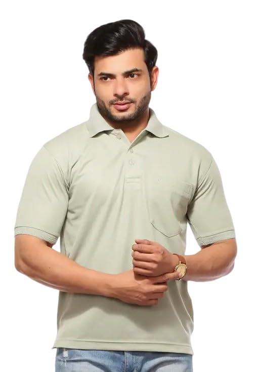 Image of Men's Cotton Blend Half Sleeve Solid Regular Fit Solid Comfortable Stylish Polo Tshirt 12