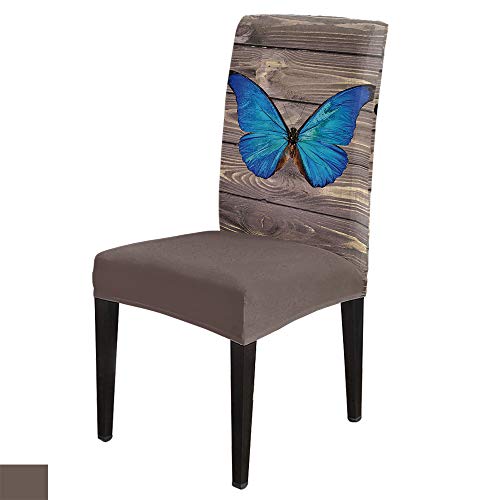 Butterfly Dining Room Chair Cover Slipcover Stretch Removable Washable Chair Covers For Living Room, Kitchen Set Of 6 Blue Butterfly On Rustic Wooen Plank #TOP6