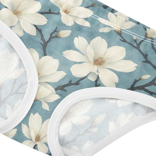Joisal White Magnolia Flowers Blue Little Girl Panties Girls Underwear Toddler Cotton Animals Briefs Girls Undies 2t4