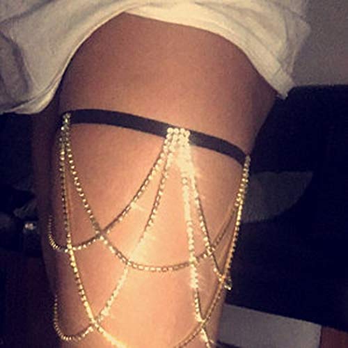 Dresbe Boho Rhinestones Leg Chain Layered Body Chains Ballerina Thigh Chain Party Bikini Body Jewelry Accessories for Women and Girls (Gold) - Image 4