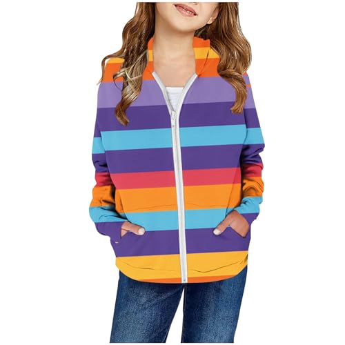 Cute Hoodies For Girls Casual Zip Up Lightweight Jackets Color Block Teens Fall Long Sleeve Preppy Clothes 2-13 Years