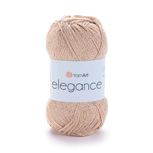 Image of YarnArt Elegance Sparkly Yarn - Metallic Cotton Blend, Fine Sport for Knitting & Crochet, Lightweight Thread for Shawls & Sweaters, 50g (130m), Beige - (1, 120)