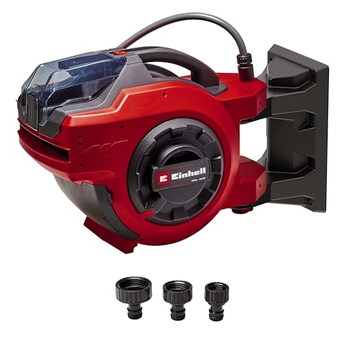 Einhell Tamburo Avvolgitubo A Batteria Ge-Hr 18/30 Wh Li-Solo (18 V, Avvolgitubo Automatico, Orientabile A 180°, Supporto A Parete, Tubo Di Collegamen