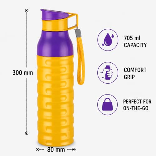 Image of CELLO Puro Steel-X Delta 900 PU Insulated Water Bottle for Office 705 ml Yellow | Wide Mouth Easy to Carry with Strap Leak Proof Flip Top Lid Inner Steel Water Bottle for School Kids, College & Travel