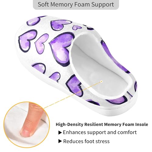 JUNZAN Purple Hearts Watercolor Cartoon Women Cotton Slippers Comfortable Memory Foam Indoor Slippers for Spa Birthday Presents 6-72