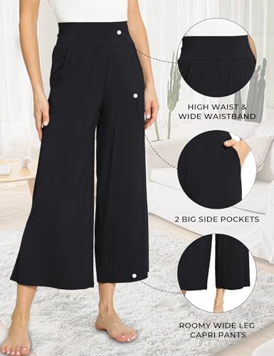 GYS Bamboo Viscose Capri Pants for Women, Wide Leg Cropped Pajama Pants, Loose Yoga Sweatpants, Palazzo Lounge Pj Bottoms4