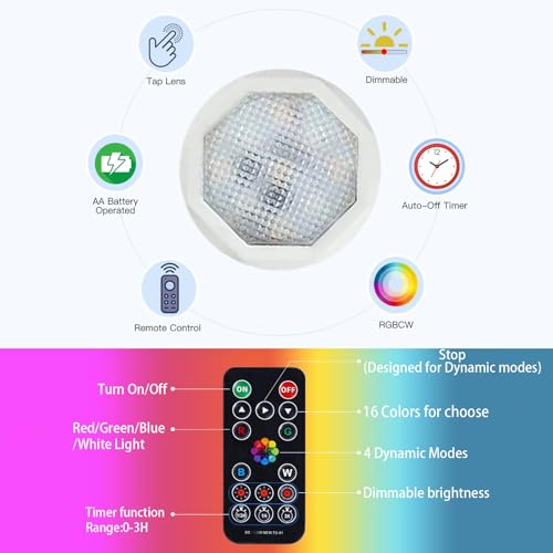 Image of FINCMY Battery Operated Wall Sconces Set of Two, 18 RGB Colors Stick on Wall Lights with Remote, Changeable Dimmable Height Fabric Battery Powered Wall Lights for Bedroom Living Room Hallway