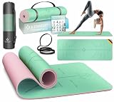 KESSER® Gymnastiek Mat met Draagband Non-Slip TPE Yoga Mat Gewatteerd & Non-Slip Fitness Mat, 183 x 61 Trainingsmat voor Fitness Sport Mat, Pilates & Gymnastiek Training extra dik, Mint/Roze