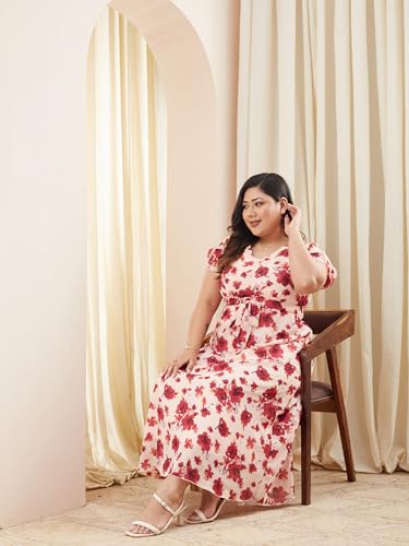 Image of Miss Chase A+ Women's V-Neck Three-Quarter Sleeve Floral Wrap Chiffon Midi Dress