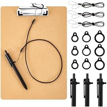 Lewtemi 1 Set A4 Wooden Clipboard with Pen Holder, Clipboard with 24 Inch Pen Leash Attached for Clip Board and Silicone Ring Buckle for School Office Back to School Supplies Brown