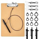 Lewtemi A4 Wooden Clipboard with Pen Holder, 24 Inch Pen Leash for Clipboard and Silicone Ring Buckle for Home School Office Back to School Supplies